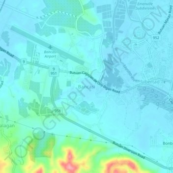 Bancasi topographic map, elevation, terrain