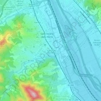 Poble Nou topographic map, elevation, terrain