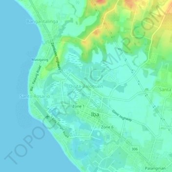 Dirita-Baloguen topographic map, elevation, terrain