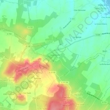 Saint-Pierre topographic map, elevation, terrain