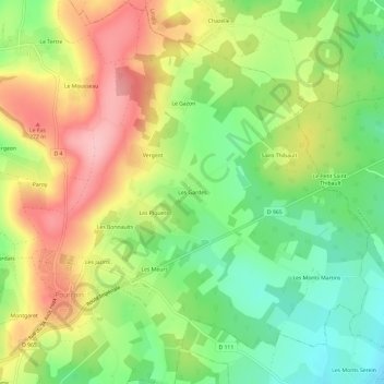 Les Gardes topographic map, elevation, terrain