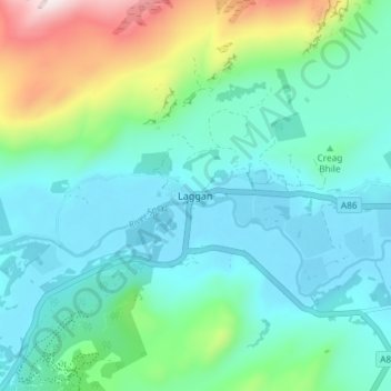 Laggan topographic map, elevation, terrain