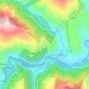 O Penedo topographic map, elevation, terrain