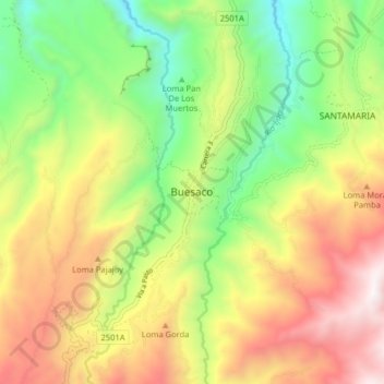 Buesaco topographic map, elevation, terrain