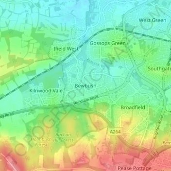 Bewbush topographic map, elevation, terrain