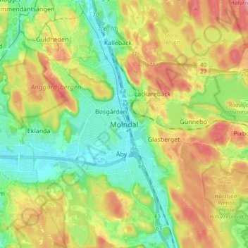 Mölndal topographic map, elevation, terrain