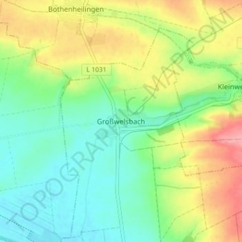 Großwelsbach topographic map, elevation, terrain