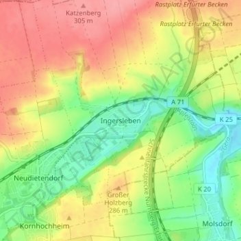 Ingersleben topographic map, elevation, terrain
