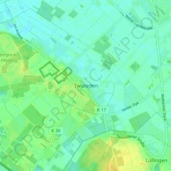 Twisteden topographic map, elevation, terrain