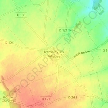 Tremblay-les-Villages topographic map, elevation, terrain