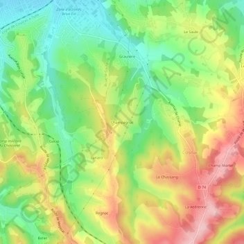 Champagnac topographic map, elevation, terrain