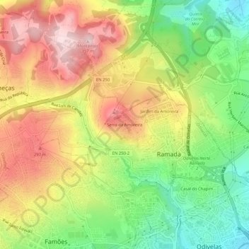 Serra da Amoreira topographic map, elevation, terrain