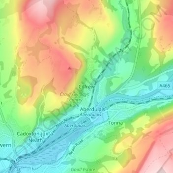 Cilfrew topographic map, elevation, terrain