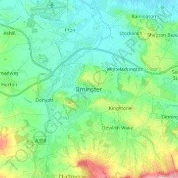 Ilminster topographic map, elevation, terrain