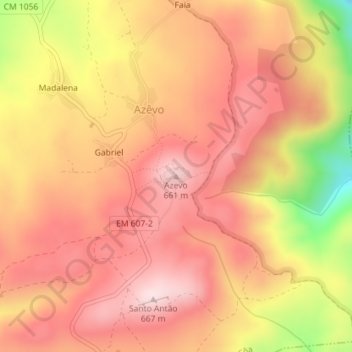 Azevo topographic map, elevation, terrain