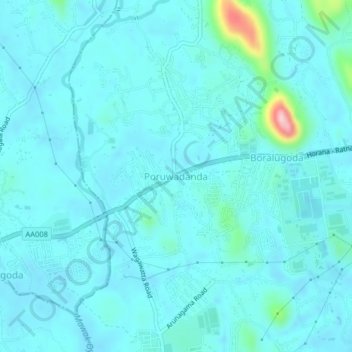 Poruwadanda topographic map, elevation, terrain