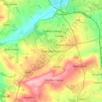Spennymoor topographic map, elevation, terrain