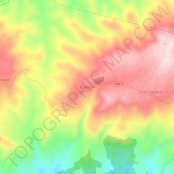 El Ancer topographic map, elevation, terrain