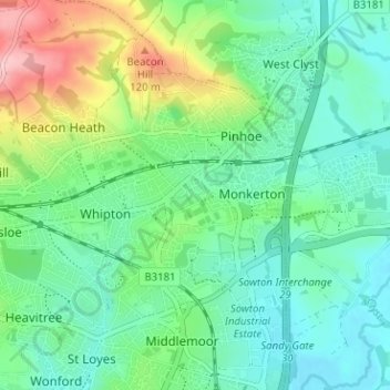 Pilton topographic map, elevation, terrain