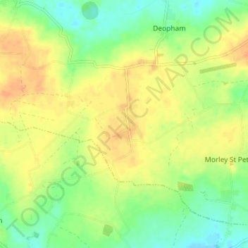 Deopham Green topographic map, elevation, terrain