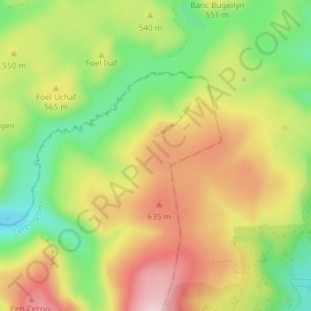 Fuwch-wen-a-llo topographic map, elevation, terrain