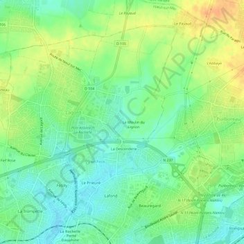 Le Lignon topographic map, elevation, terrain