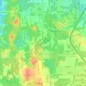 Nutwood topographic map, elevation, terrain