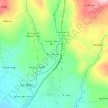 Camilto Yacu topographic map, elevation, terrain