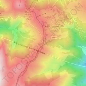 Forca Canapine topographic map, elevation, terrain