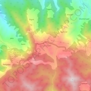 riyuni malli topographic map, elevation, terrain