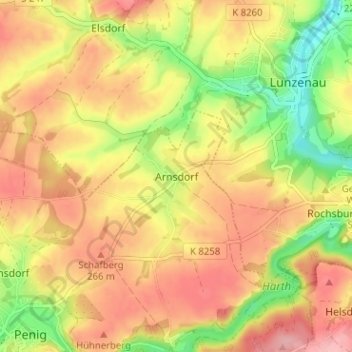 Arnsdorf topographic map, elevation, terrain