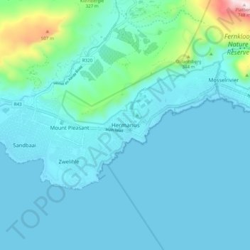 Hermanus topographic map, elevation, terrain