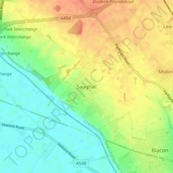 Saughall topographic map, elevation, terrain