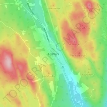 Lesjöfors topographic map, elevation, terrain