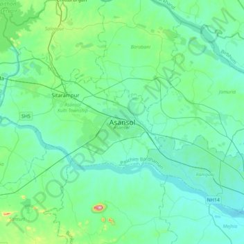 Asansol topographic map, elevation, terrain