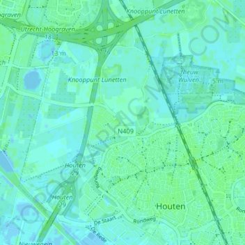 Oud-Wulven topographic map, elevation, terrain