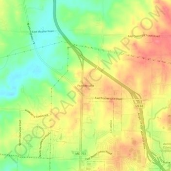 Prathersville topographic map, elevation, terrain