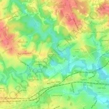 Old Mill Estates topographic map, elevation, terrain
