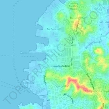 Batu Ampar topographic map, elevation, terrain