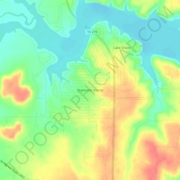 Shamrock Shores topographic map, elevation, terrain