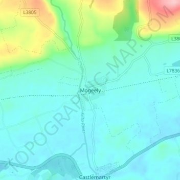 Mogeely topographic map, elevation, terrain