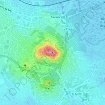 Mont Saint-Loup topographic map, elevation, terrain