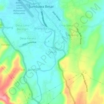 Pekat topographic map, elevation, terrain