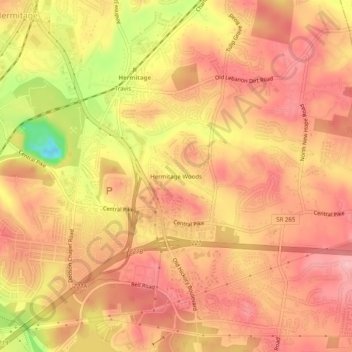 Hermitage Woods topographic map, elevation, terrain