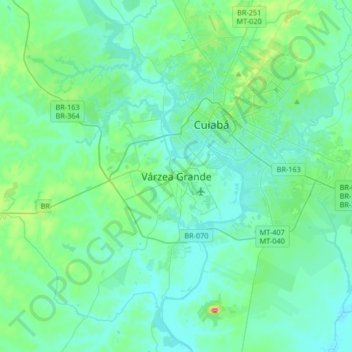 Várzea Grande topographic map, elevation, terrain