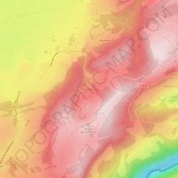 Aux Seignes topographic map, elevation, terrain