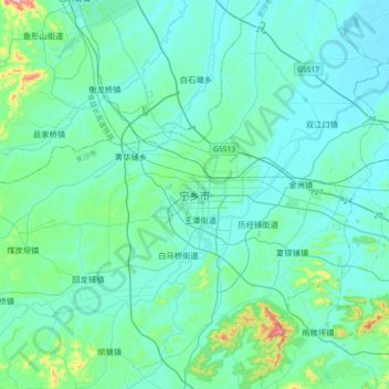 Ningxiang topographic map, elevation, terrain