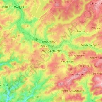 Wipperfürth topographic map, elevation, terrain