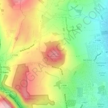 Kindlestown Hill topographic map, elevation, terrain