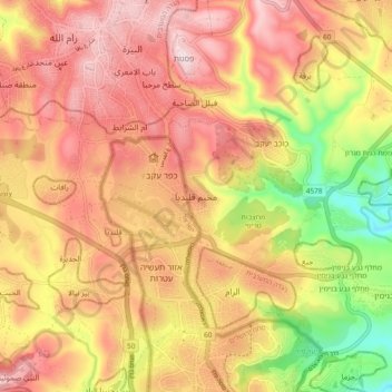 Qalandiya Refugee Camp topographic map, elevation, terrain